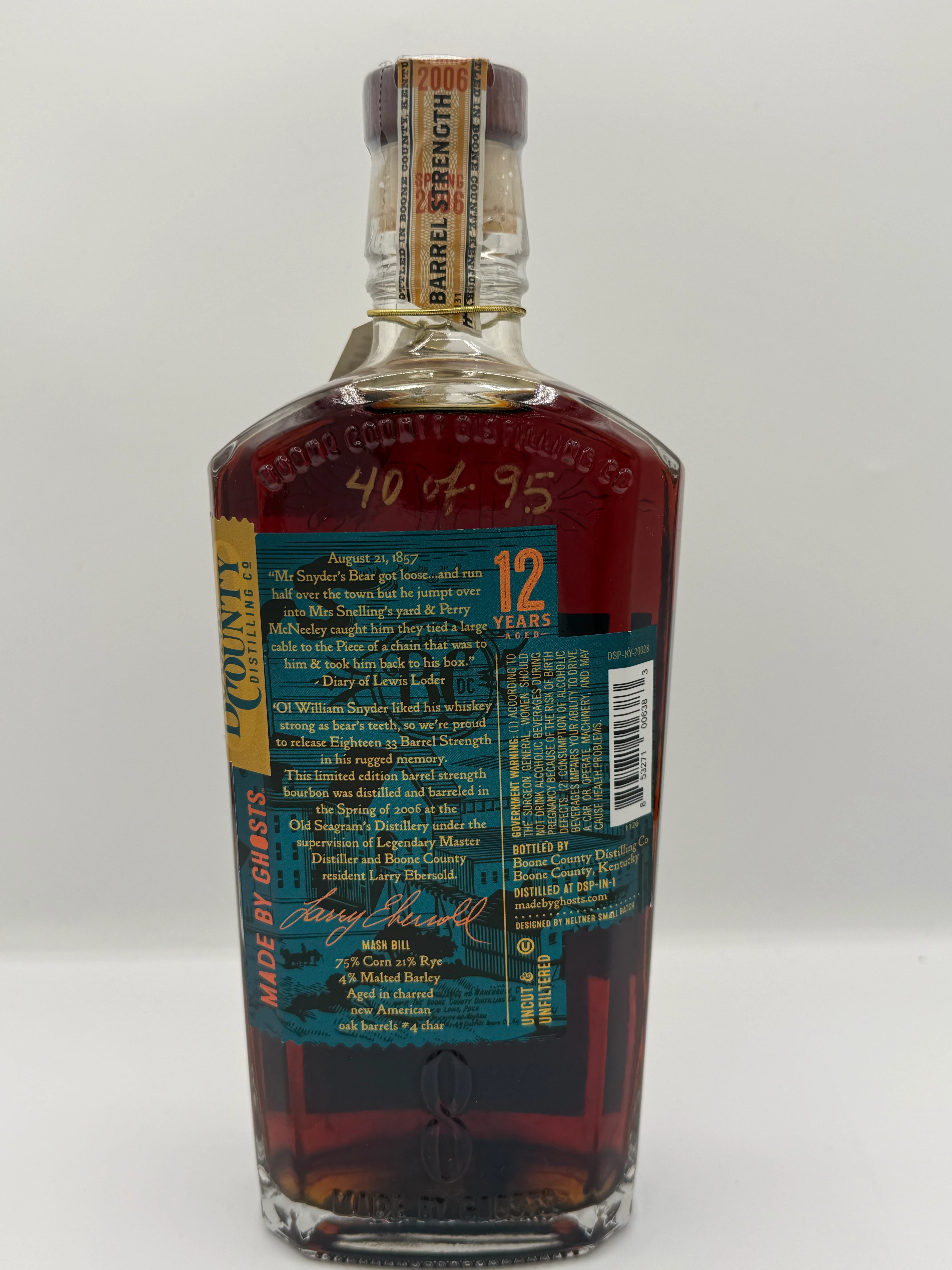 Boone County 12 Year Cask Strength Bourbon BO578 120.96 Proof Distillery Collection - Image 2