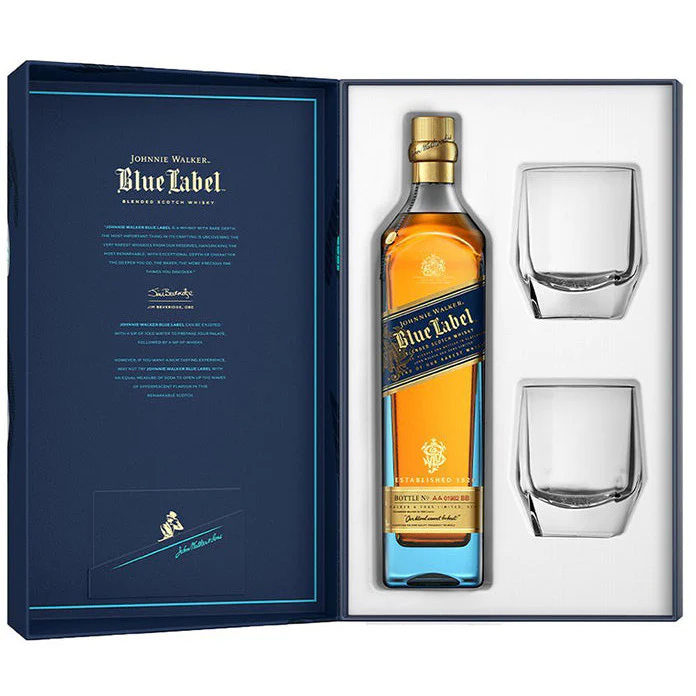 Johnnie Walker Blue Label Blended Scotch Whisky With Two Crystal Glasses - Image 2