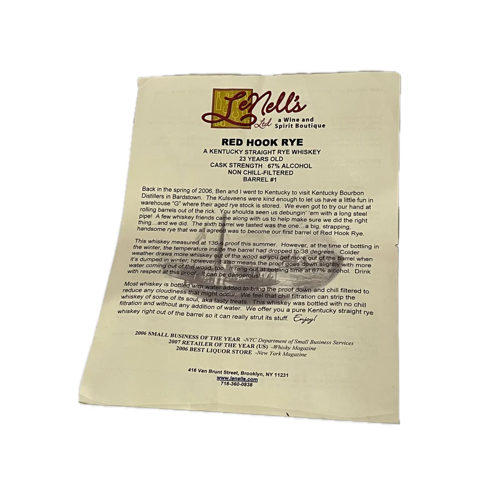 LeNell's Red Hook Rye 23 Year Kentucky Straight Rye Whiskey Barrel #1 - Image 3