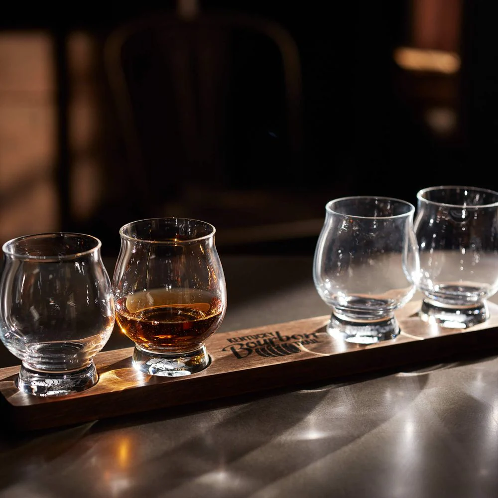 Libbey Signature Kentucky Bourbon Trail Whiskey Tasting Set, 4 Whiskey Glasses with Wood Paddle - Image 4