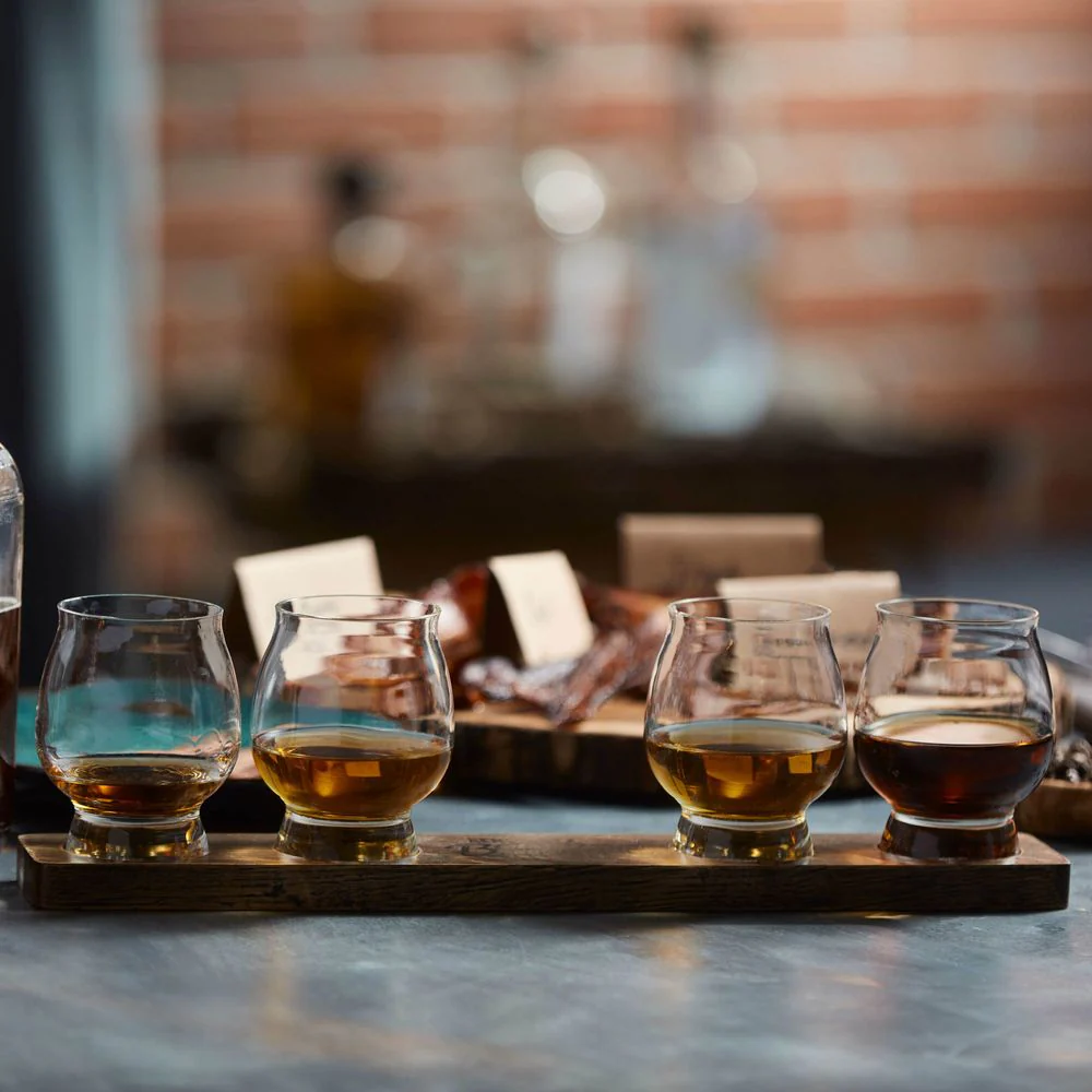 Libbey Signature Kentucky Bourbon Trail Whiskey Tasting Set, 4 Whiskey Glasses with Wood Paddle - Image 5