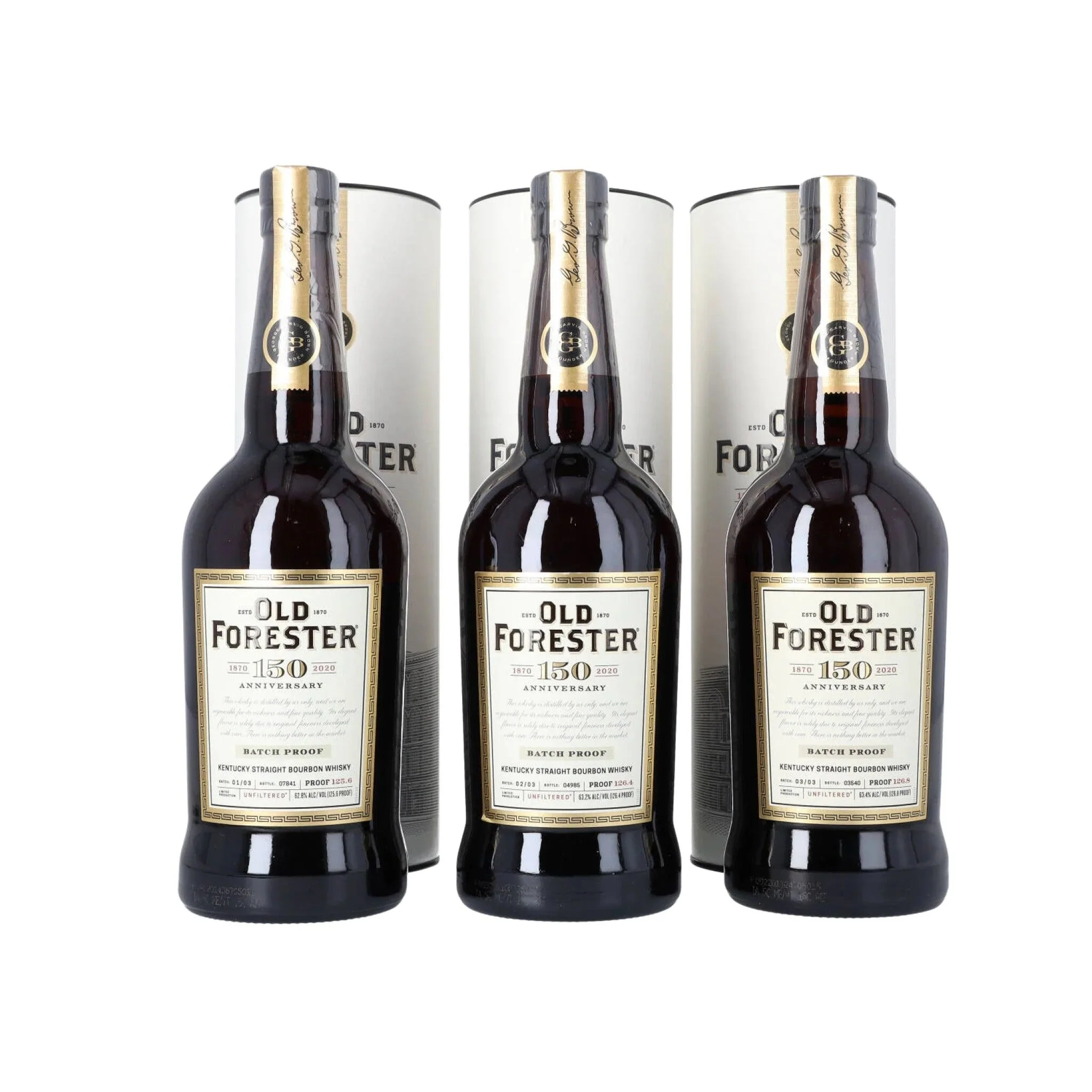 Old Forester 150 Anniversary Batch Proof Full Set Batches 01-02-03