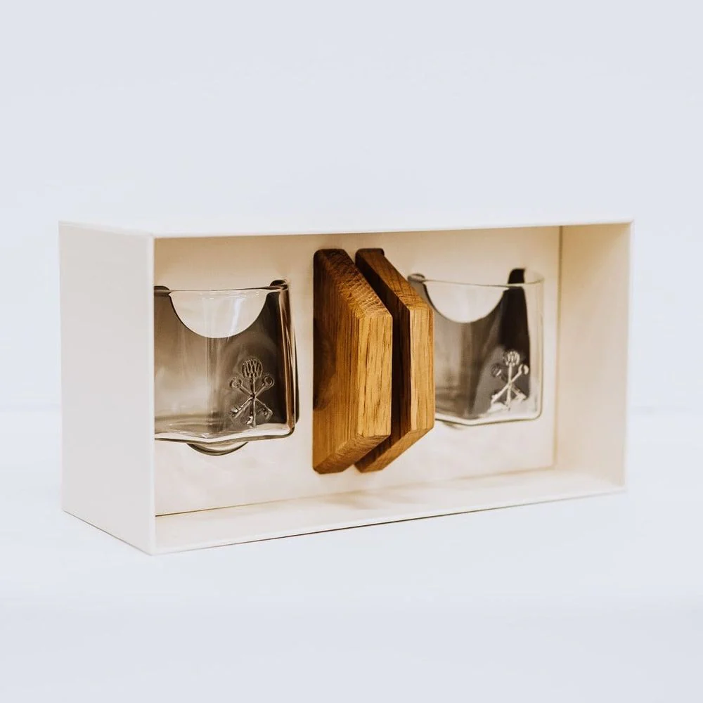 Pappy & Company Spinning Glass Set with Barrel Stave Coasters - Image 3