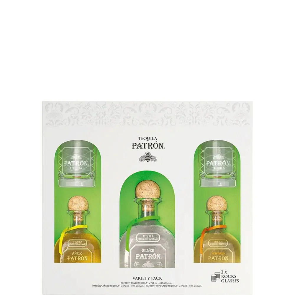 Patron Tequila Variety Pack w/ Rocks Glasses Gift Set - Image 2