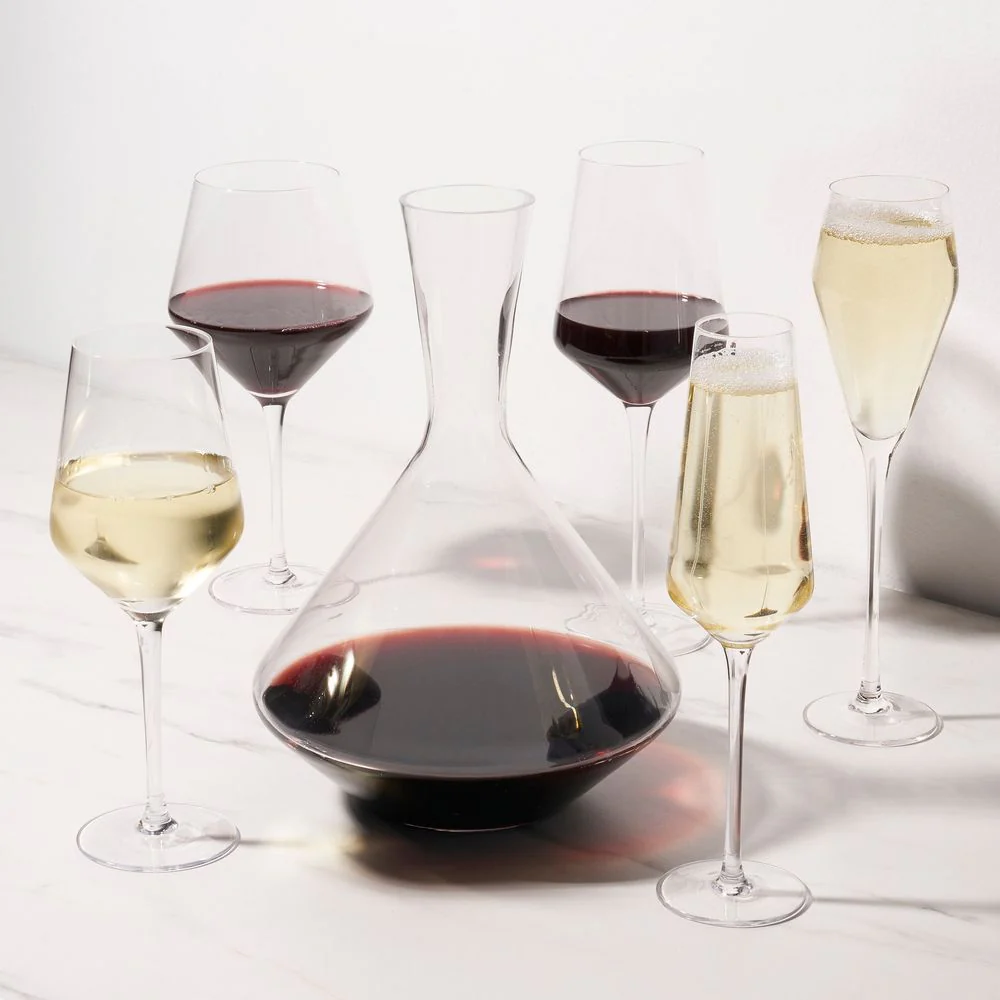 Raye Angled Crystal Bordeaux Decanter and Wine Glass Set - Image 2