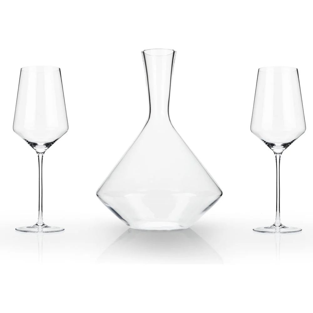 Raye Angled Crystal Bordeaux Decanter and Wine Glass Set - Image 3