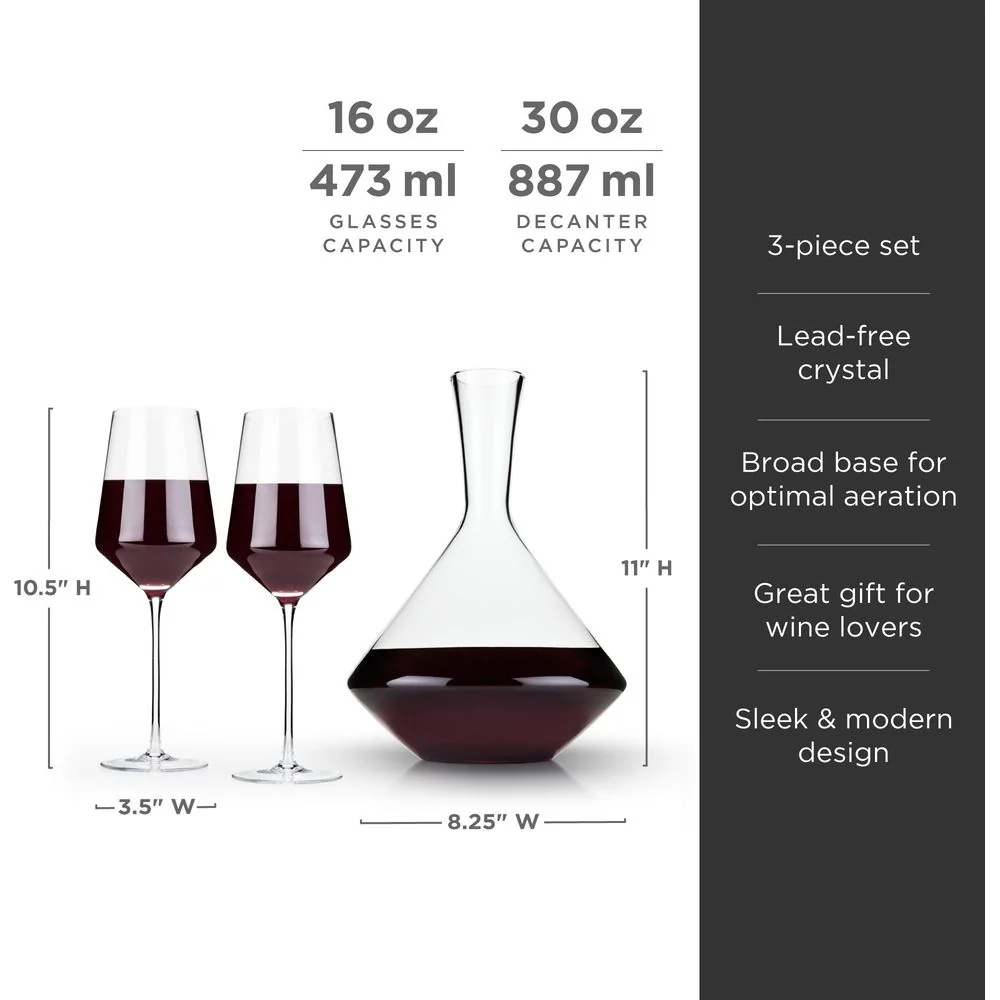 Raye Angled Crystal Bordeaux Decanter and Wine Glass Set - Image 6