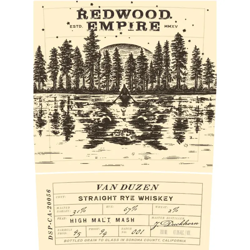 Redwood Empire Van Duzen Straight Rye Whiskey 750mL - Image 2