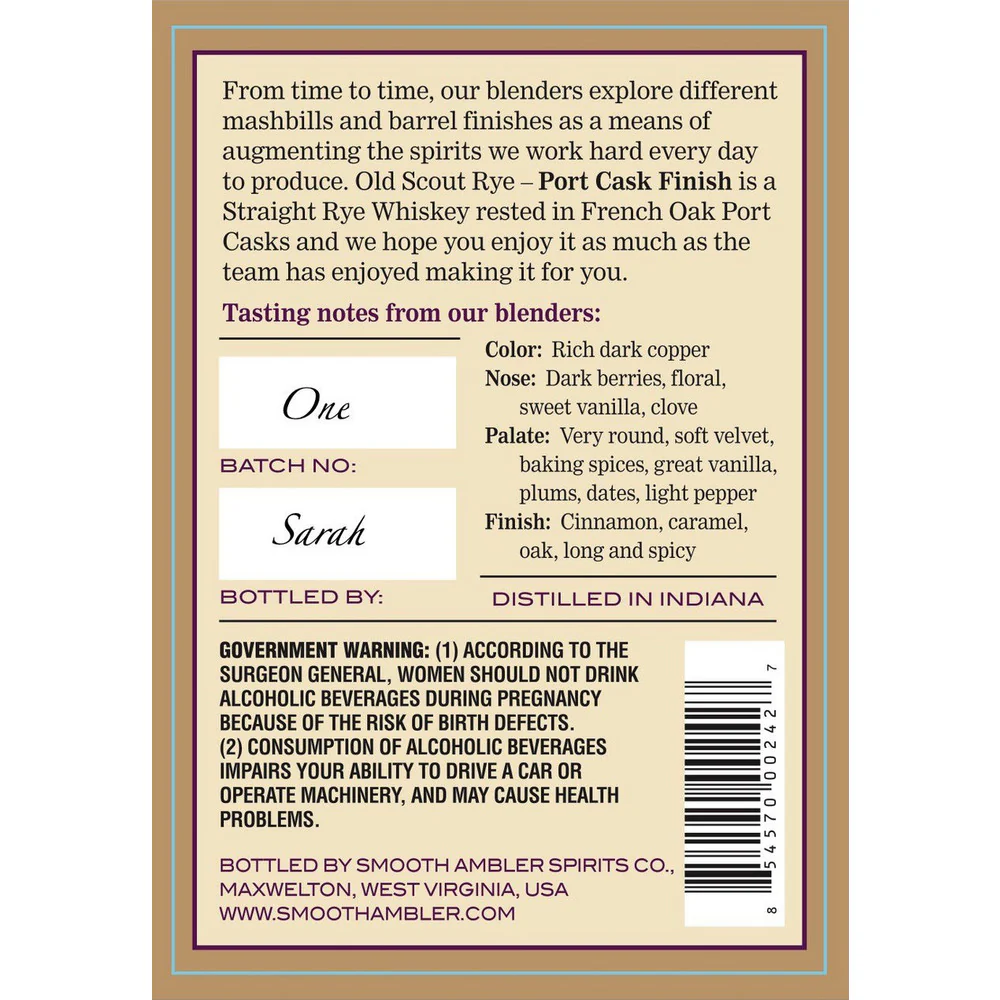 Smooth Ambler Old Scout Rye Port Cask Finish - Image 2