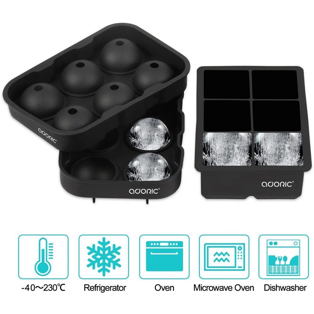 Sphere Ice Ball Maker with Lid and Large Square Ice Cube Molds - Image 5