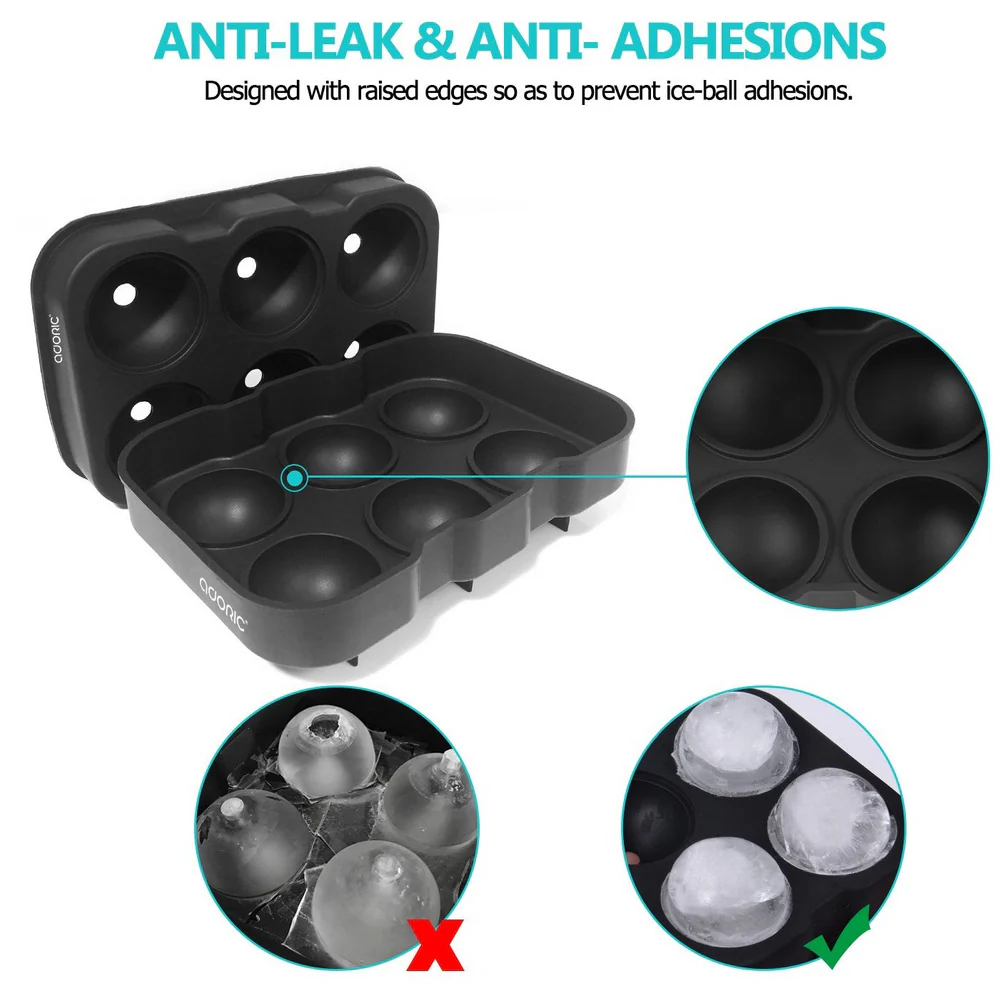 Sphere Ice Ball Maker with Lid and Large Square Ice Cube Molds - Image 6