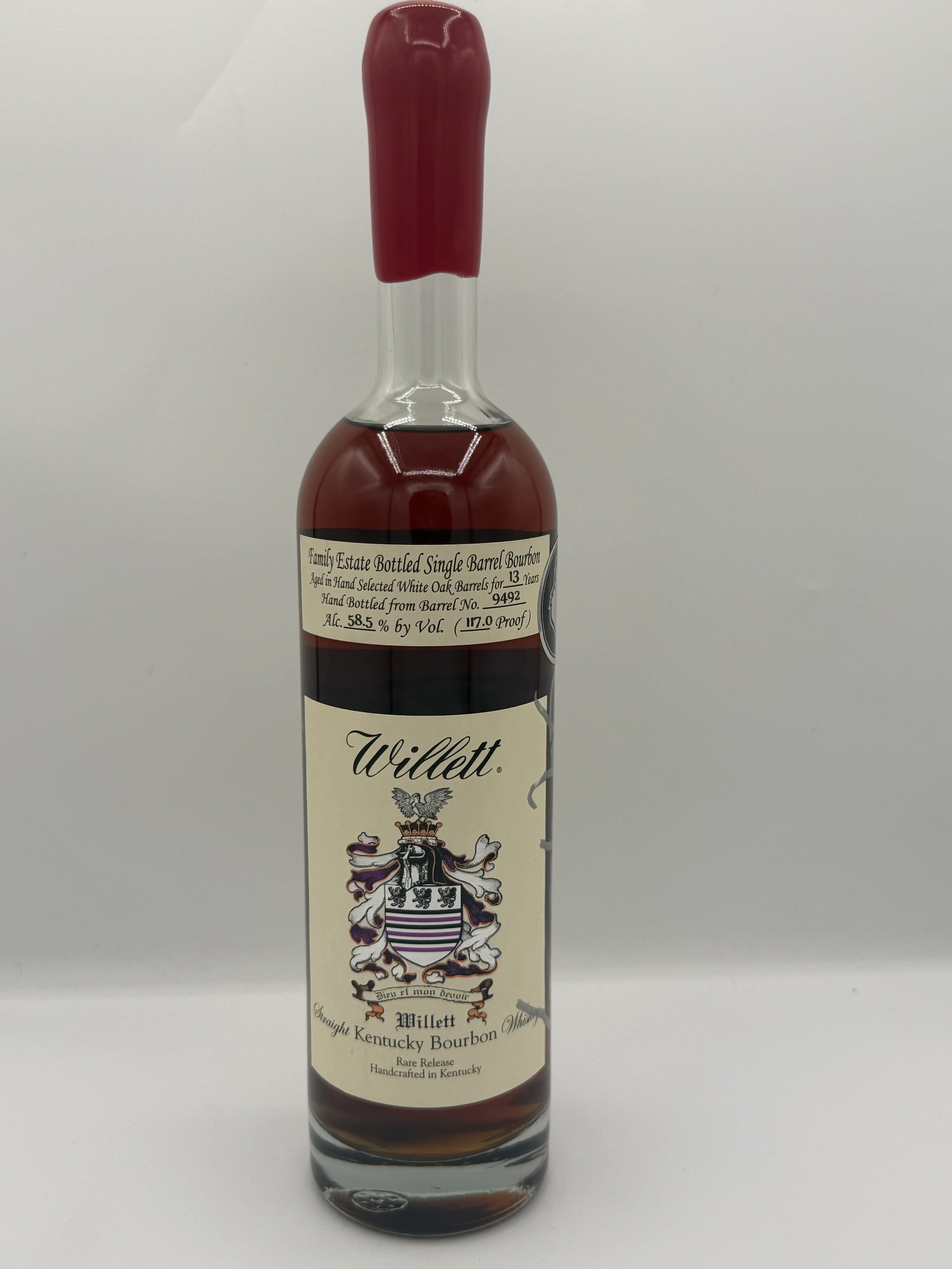 Willett Family Estate Single Barrel Bourbon 13 Year Old #9492 Louisville Seven 117 Proof Red Wax Revival