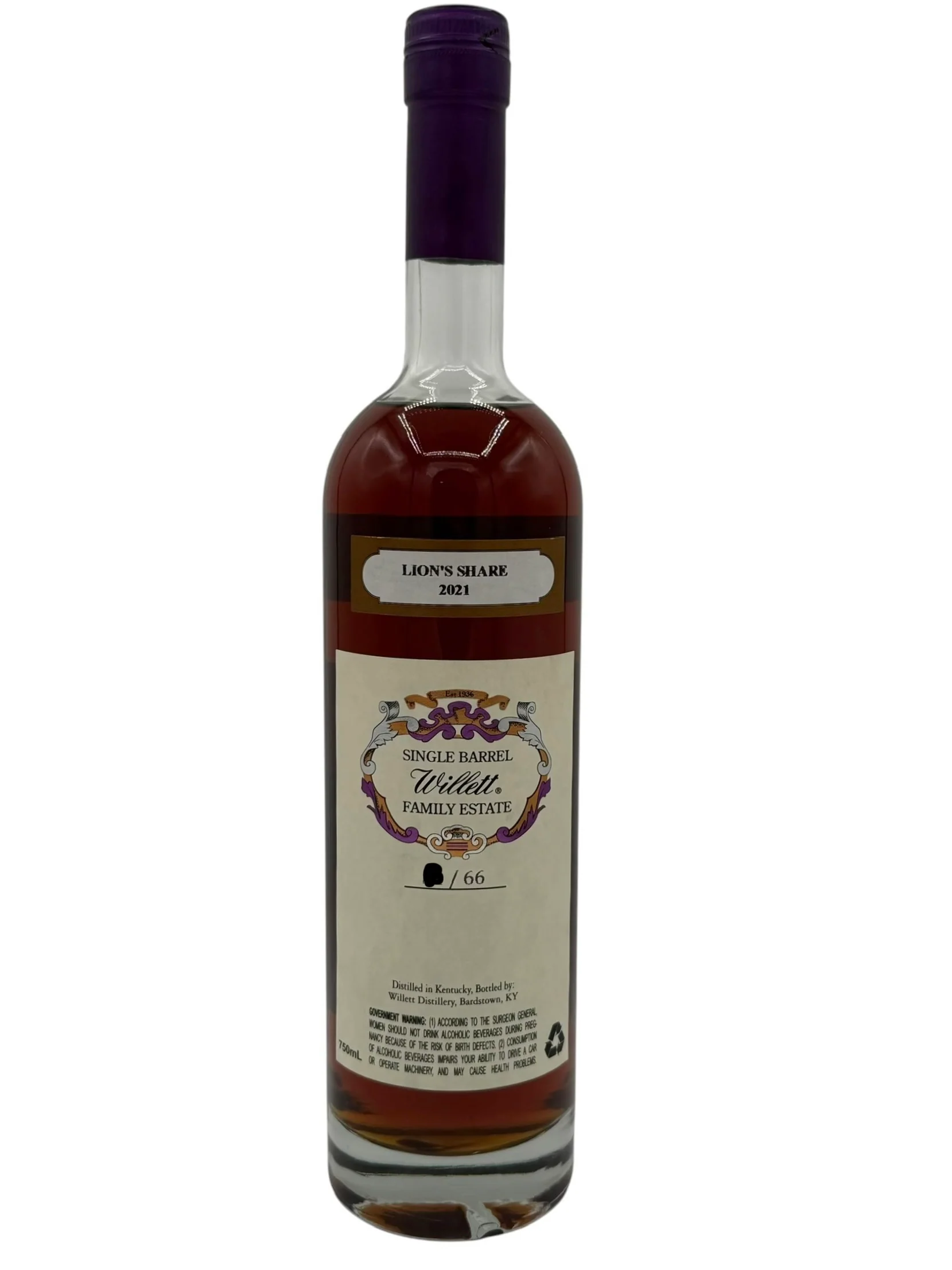 Willett Family Estate Single Barrel Bourbon 19 Year Old #1562 112.4 Proof (LIONS SHARE) 66 COUNT BOTTLE BARREL - Image 2